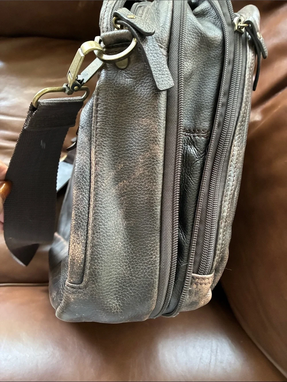 Black Rivet Vintage-Style Distressed Brown Laptop Briefcase
